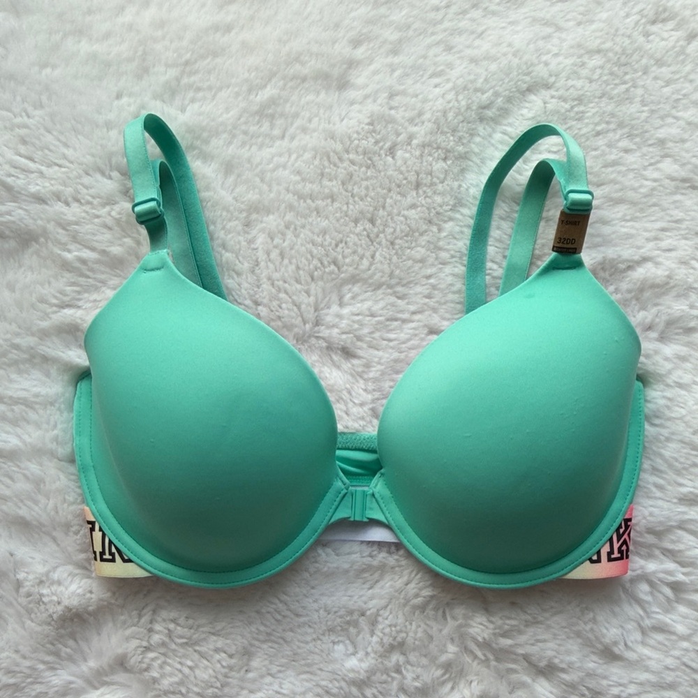 NWT VS Pink Lightly Lined T-Shirt Bra Front Clasp Mint Green size 32DD